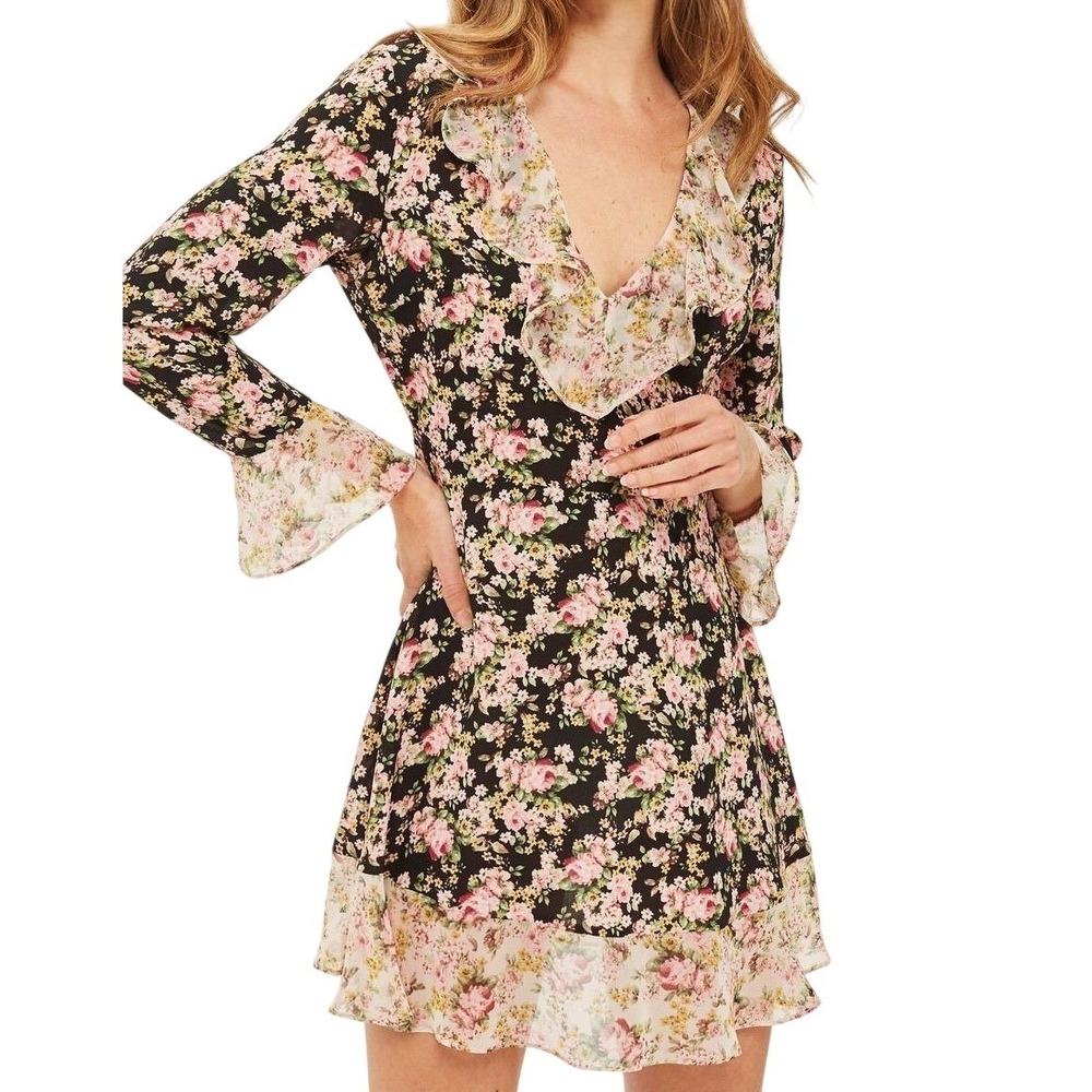 Topshop True Romance Floral Ruffle Tea Mini Dress Cottage Fairy Boho Size 12‎